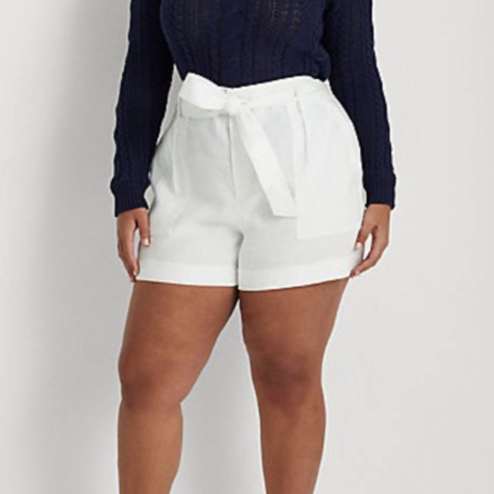 Lauren Ralph Lauren White Linen Belted Shorts NWT - Picture 2 of 10